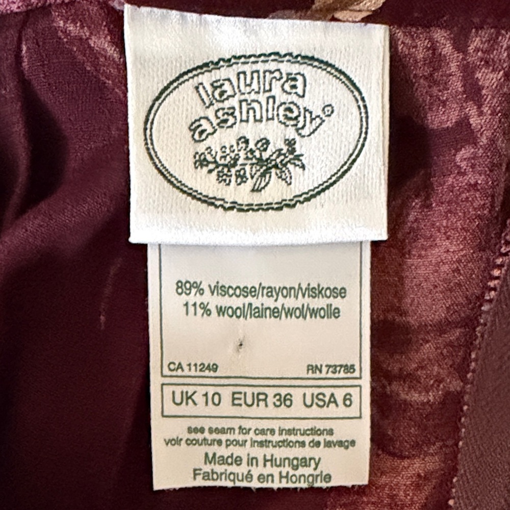 Vintage Laura Ashley Burgundy Floral Maxi Skirt - Picture 3 of 3